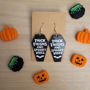 Spooky Vibes Black Earrings, Thick Thighs & Spooky Vibes